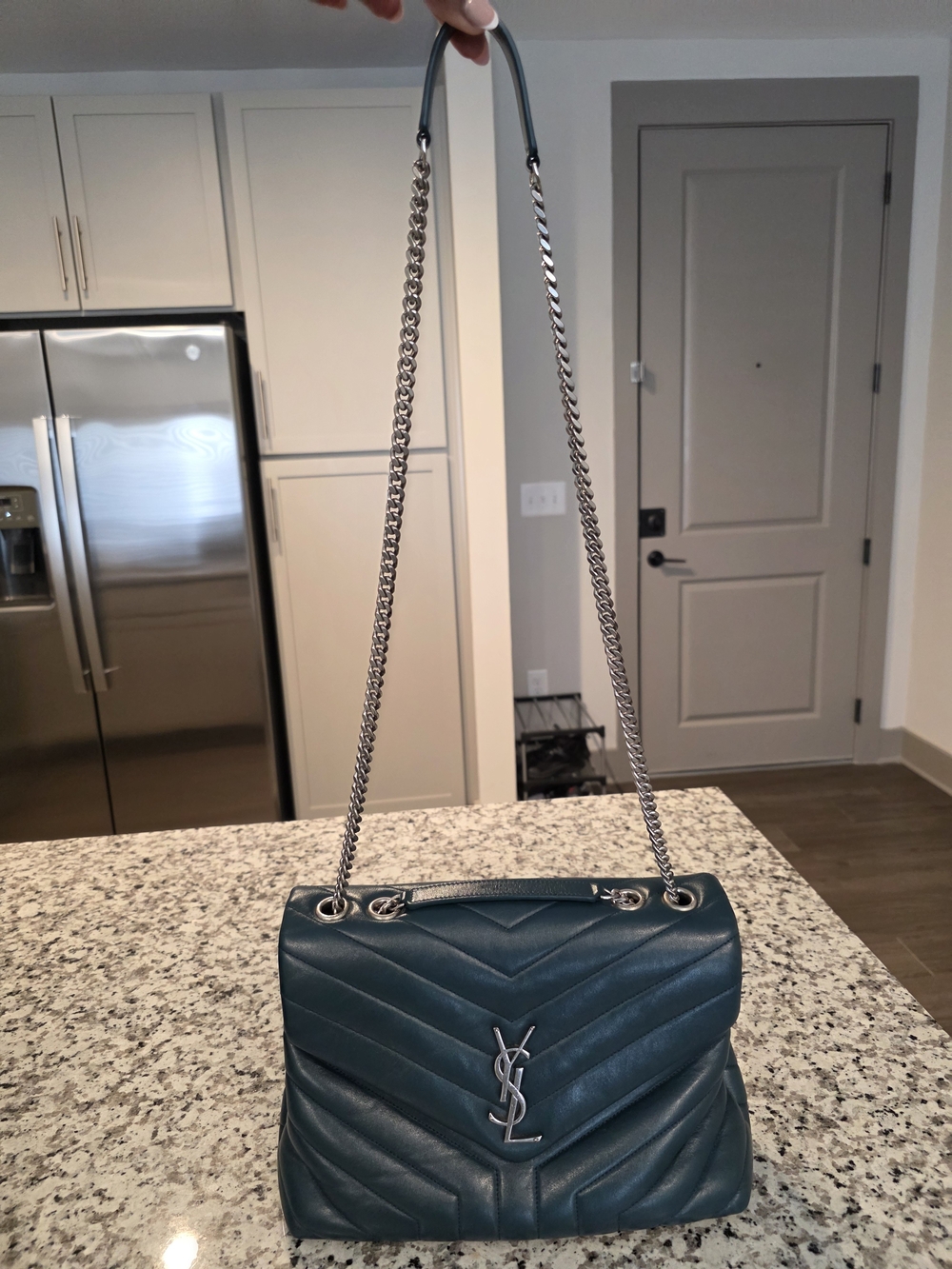Saint Laurent Chevron Quilted Shoulder Bag - Teal - Picture 5 of 16